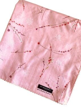 NWT Burberry London Pink Floral Cotton Handkerchief 19.5” Japan Rare Cottagecore